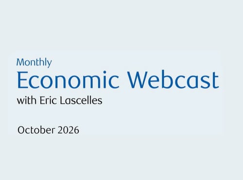 Text against blue background "Monthly Economic Webcast with Eric Lascelles. October 2026."