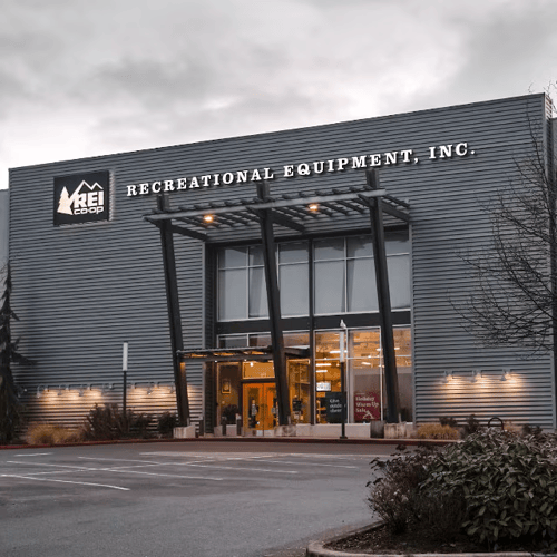 The front of the REI store in Olympia, Washington