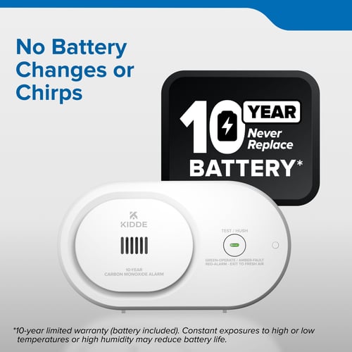No battery changes or chirps with the 10 Year never replace battery.