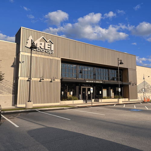 The front of the REI store in Bedford, New Hampshire