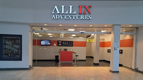All In Adventures Escape Rooms Storefront located at White Marsh Mall in White Marsh, MD with multiple escape room themes that are perfect for all ages.