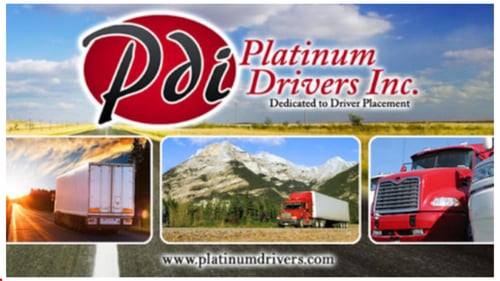 Collage of truck photos with the Platinum Drivers logo above it
