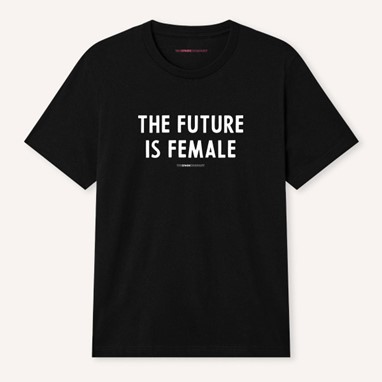 A Black T-Shirt with writing in white - saying The Future is Female
