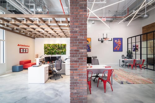 Tan walls with desks