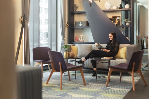 A warm welcome awaits you in our vibrant lobby.