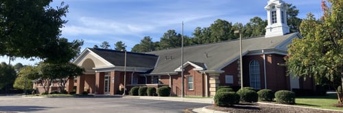 christian church building and parking lot