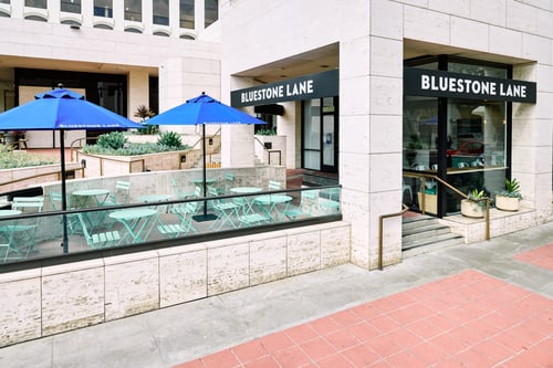 Exterior shot of Bluestone Lane Westwood store