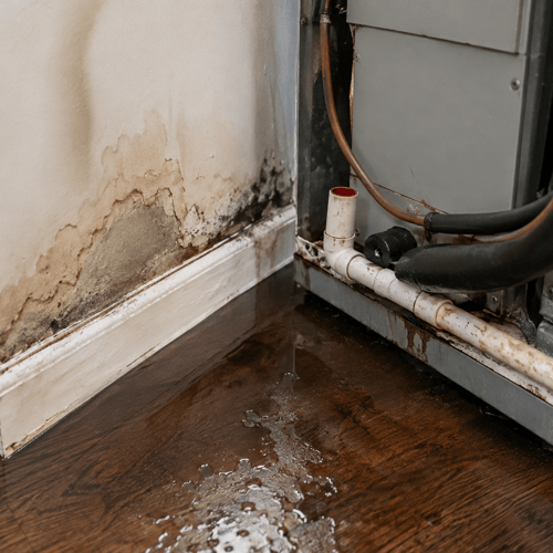 eaking HVAC unit causing water damage to flooring, wall, and baseboard in a Northwest Cobb home.