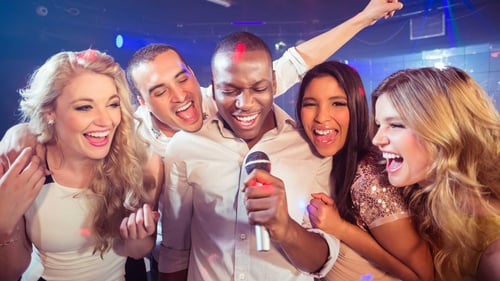 Group karaoke at Planet Rose in Tropicana Atlantic City.