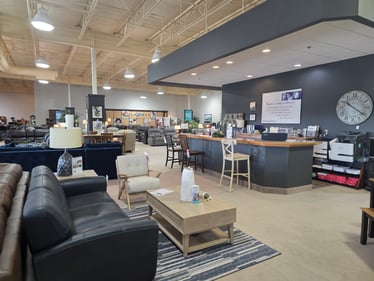 Kearney Slumberland Furniture Leather Sofa and Front Desk