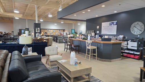 Kearney Slumberland Furniture Leather Sofa and Front Desk