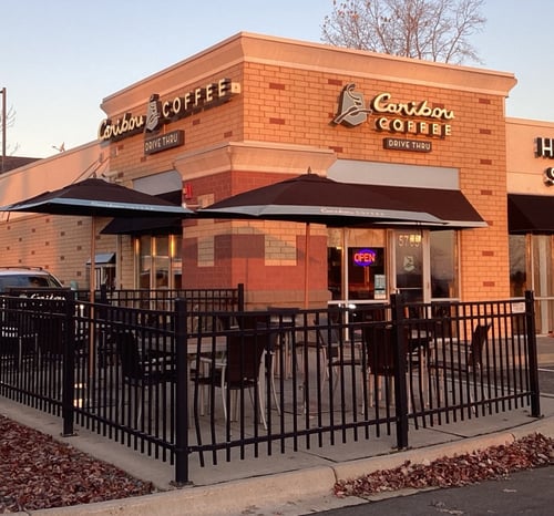 Storefront of the Caribou Coffee at 5763 Blaine Avenue in Inver Grove Heights