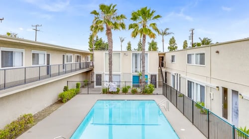 apartment complex with pool at Seaport Village, Long Beach, CA
