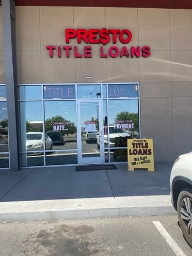 Storefront of Presto Title Loans at 3264 North Glassford Hill Road in Prescott Valley, Arizona