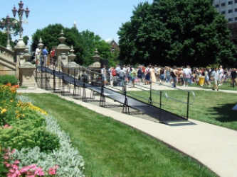 For commercial use an Amramp ramp acts as stage on the steps of the Michigan State Capitol Building in Lansing.