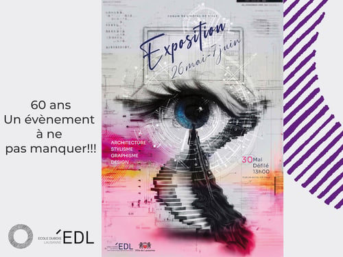 1er Prix du Concours d’affiche réalisée par Rojin Nahvi pour célébrer les 60 ans d’existence de l’EDL Manifestation et exposition de travaux d’élèves à ne pas manquer.