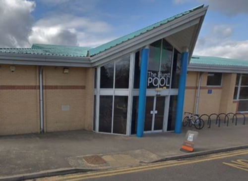 Outside the main entrance of The Hurst Pool