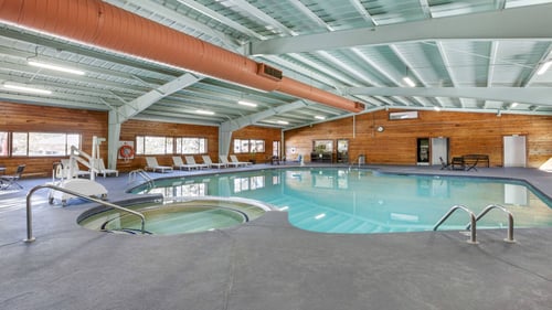 The indoor pool and hot tub at PVC at the Roundhouse Resort.