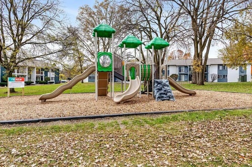 Playground with two slides and three trees at Renew Madison, Madison, 53711