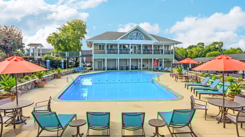 The sparkling pool at Carolina Apartments in Carrboro, NC