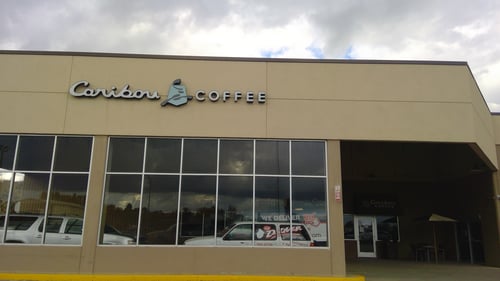Storefront of the Caribou Coffee at 155 E 12th Street in Grafton