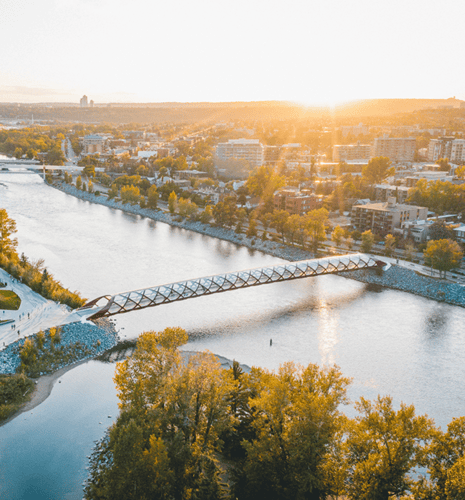 An aerial view of the Peace Bridge in Calgary, Alberta.