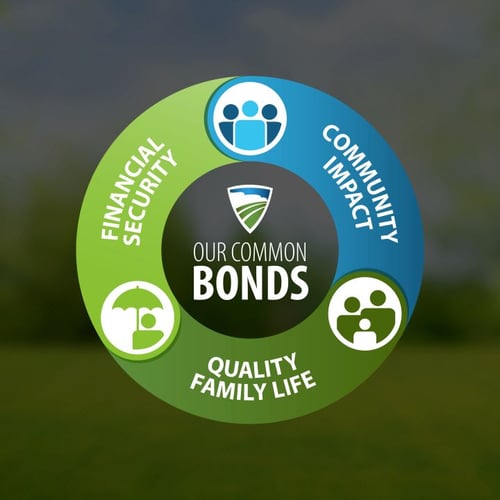 Modern Woodmen's common bonds- financial security, quality family life and community impact.