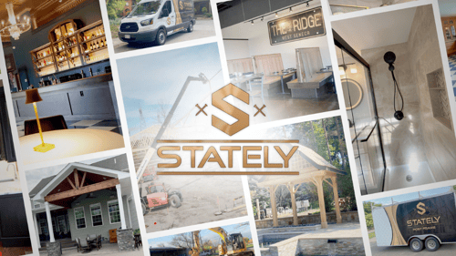 collage of photos from different projects with Stately Builders logo on top