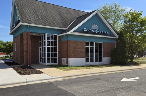 Storefront of the Caribou Coffee at 301 West Roosevelt Boulevard in Monroe