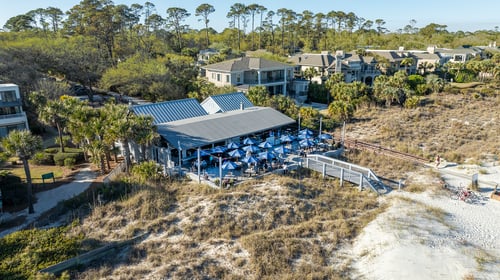 The Dunes House aerial view from the beach