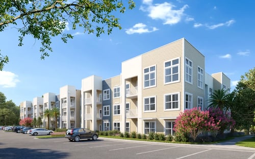 Apartment building with parking at The Mira Apartments, Apopka