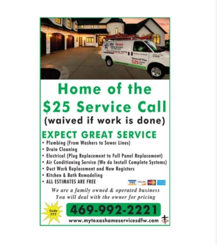 Home of the $25 Service Call - My Texas Home Services -  (469) 992-2221