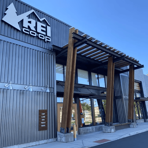 The front of the REI store in Milford, Connecticut