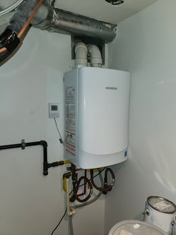 A tankless water heater serviced by bluefrog in a NE Portland Basement