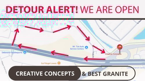 Creative Concepts is OPEN! Mind the detour as South Tulip Drive is Closed. Pass Creative Concepts, go to the next light, and turn right on North Tulip Drive and circle back to us.