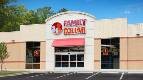 Family Dollar storefront exterior with entrance and store signage