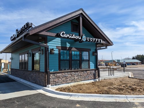 Storefront of the Caribou Coffee at 2190 Wheelock Dr NE in Rochester