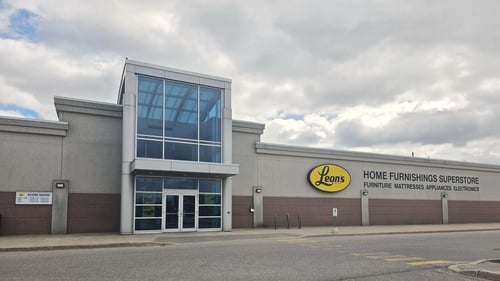 Leon's Brantford Storefront on a cloudy day.