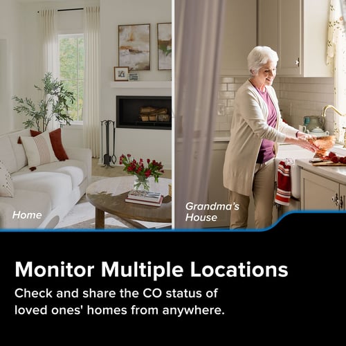 Monitor multiple locations check and share the CO status of loved one's homes from anywhere.