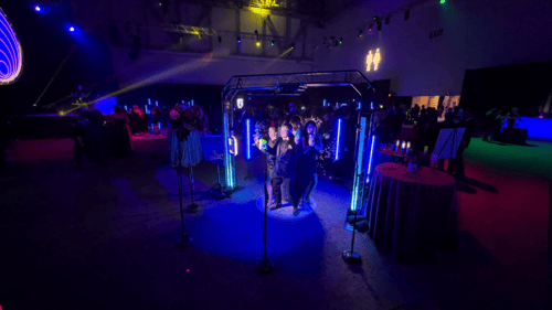 360 photo booth on an illuminated dance floor