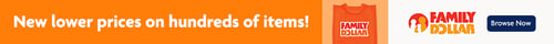 Family Dollar banner offering new lower prices on hundreds of items