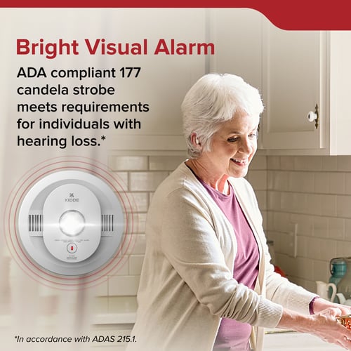50SA10-S: Bright Visual Alarm: ADA compliant 177 candela strobe meets requirements for individuals with hearing loss. In Accordance with ADAS 215.1.
