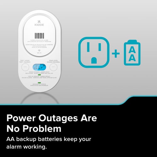 Power Outages are no problem AA backup batteries keep your alarm working.