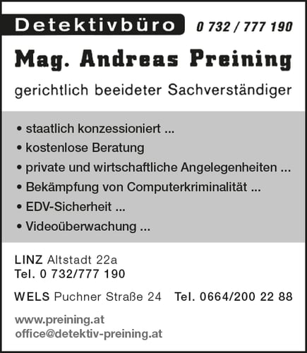 Detektivbüro Mag. Andreas Preining 4020 Linz