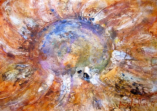 ‚Fonte d’amore’ 2011 © Angela Rei, Svizzera tecnica: arte materica - pittura di potere intuitivo (painting of intuitive power) materiali: marmo, pigmenti e caseina (legante) - 3D fondo gesso, strutture e fessure con farina marmo di Carrara e legante,