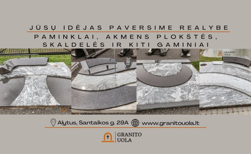 Granitinių paminklų ir kapaviečių apdailos sprendimų pavyzdžiai „Granito uola“