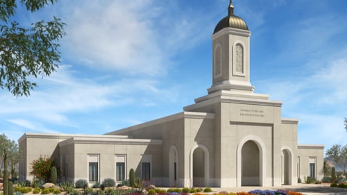 An exterior rendering of the future Yuma Arizona Temple of The Church of Jesus Christ of Latter-day Saints