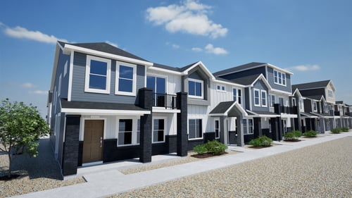 Rendering of townhomes to be built at River Meadows. Subject to change.