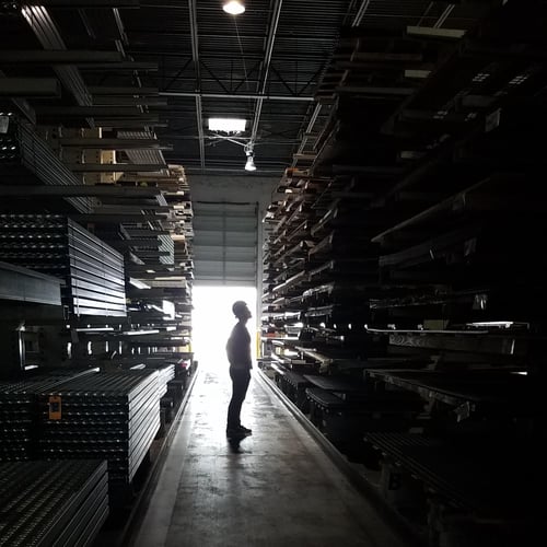 an aisle of specialty metals at McNICHOLS Tampa warehouse