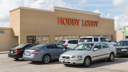 Full parking lot in front of Hobby Lobby